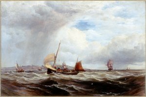 Navios e barcos de pesca em mar agitado
